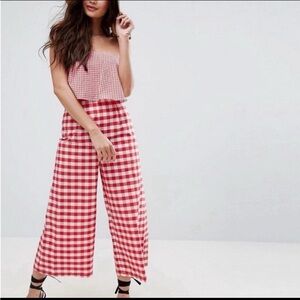 ASOS Red Checkered Strapless Jumpsuit